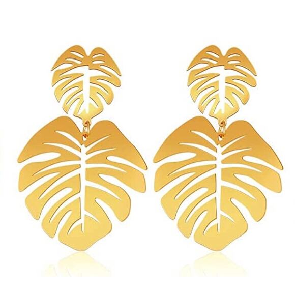 Palm Leaf Drop Style Earrings - Picture 1 of 1